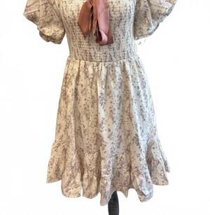 NEW IN FEBRUARY women's floral smocked mini dress in cream